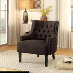 ZUN Modern Traditional Accent Chair Button Tufted Chocolate-hued Textured Fabric Upholstery Solid Wood B011P182652