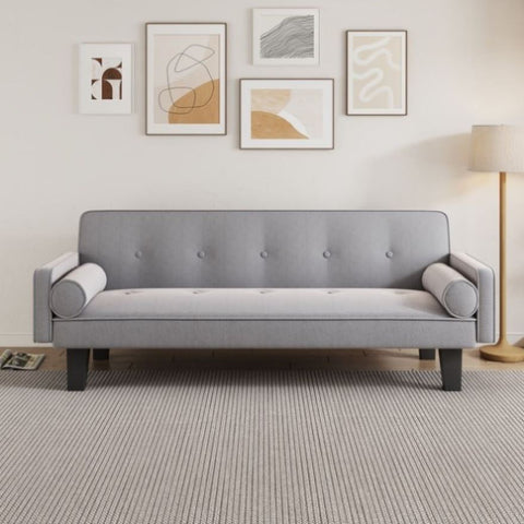 ZUN The sofa can be converted into a sofa bed, including two pillows, 72 "beige cotton linen sofa bed W1278126839