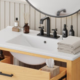 36" Rattan Bathroom Vanity with Ceramic Sink, Modern Bathroom Sink Cabinet with 2 Soft Close Doors N817P271077N