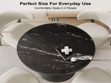 31.5" Round Modern Tulip Dining Table, Sintered Stone Tabletop with Luxury Faux Marble Print, Carbon W3316P540349