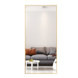 ZUN Tempered mirror 71" x 32" Tall Full Length Mirror with Stand, Gold Wall Mounting Full Body Mirror, W1806P180030