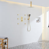 3-Function 12-Inch Ceiling-Mounted Thermostatic Shower System in Brushed Gold with Square Shower T3609P352716