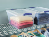 (2 pack) 27 Quart Medium Latching Storage Bin, Clear Plastic Stoarge Conatiner with Latch Lid, Blue 14160816