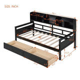 Twin size Daybed, Wood Slat Support, with Bedside Shelves and Two Drawers, Espresso N708P245183P