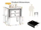 () 2-Drawer MDF Bedside Table with Mirror Finish 16.2*13*24.8in Silver 57490002