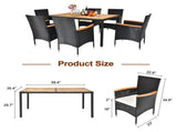 7 Piece Patio Dining Set, Outdoor Patio Conversation Set with Acacia Wood Table Top and Rattan 90467533