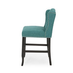 ZUN Vienna Contemporary Fabric Tufted Wingback 27 Inch Counter Stools, Set of 2, Teal and Dark Brown 64855.00T