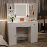 The white vanity with LED mirror is equipped with a hair dryer rack, the vanity in the bedroom W1320P186713