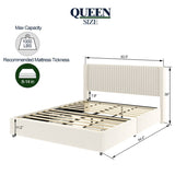 Anna Patented 2-Drawer Storage Bed Queen Size Ivory Velvet Upholstered Wingback Platform Bed, Modern B083P156196