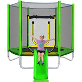 ZUN 7FT Trampoline for Kids with Safety Enclosure Net, Slide and Ladder, Easy Assembly Round Outdoor 58410143