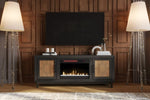 ZUN Bridgevine Home Ventura 70 inch Fireplace TV Stand for TVs up to 80 inches, Black and Bourbon Finish B108P193090