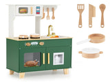 Green Kids Play Kitchen with Realistic Faucet & Ice Dispenser, Anti-Tipping Pretend Cooking Set for 02084260