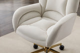 ZUN 005-Velvet Fabric 360 Swivel Home Office Chair With Gold Metal Base And Universal Wheels,Ivory 00123487