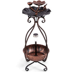 ZUN Copper Solar Bird Bath Feeder Combo with Flower Planter Pedestal and Solar Lights 92400841