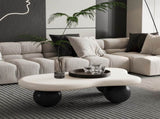 40 Inch Cloud Shaped Coffee Table with 3 Ball Legs for Living Room, White Top Black Legs 31213575