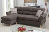 ZUN Tan Color Polyfiber Reversible Sectional Sofa Set Chaise Pillows Plush Cushion Couch Nailheads HS00F6448-ID-AHD