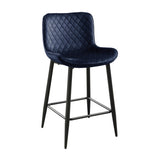 Set of 2 Counter Height Chairs Dark Blue Velvet Upholstery Modern Casual Dining Furniture Metal B011P234286