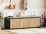 Vividwood 2-Tier Shoe Storage Bench with 3 Doors & Adjustable Shelf, Removable Padded Seat Cushion, T5618P505963