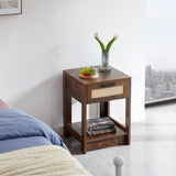 15.75" Rattan End table with drawer, Modern nightstand, side table for living room, bedroom,Rustic W126573109