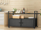 Outdoor Bar Cart Table, Large Wicker Island Rolling Cart, Wheeled Buffet Serving Cart with Glass Top 27563014
