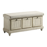 ZUN 1pc Durable Storage Bench White Finish Foam Cushioned Seat Beige Upholstery Flip-Top Seat Solid Wood B011P170009