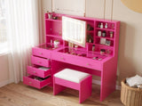 Barbie pink particle board, tempered glass top, linen-finished triamcinol finish, 5-drawer dressing 95995361