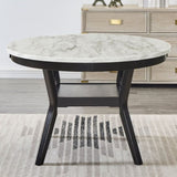 ZUN Mella Round Wood Dining Table with Shelf, 48" Faux Marble Top, Dark Espresso Finish T2574P246578