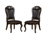 ZUN Traditional Classic Design 2pcs Side Chairs Walnut Solid wood Dining Room Dark Brown Leatherette B011P234724