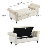 Velvet Multifunctional Storage Rectangular ottoman bench with 1 Pillow, Beige N769P186110B