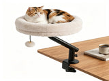 White ClampOn Desk Cat Bed Perch, 360&deg Rotatable Elevated Cat Bed with Removable Faux Fur Cover & 81780125