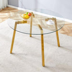 ZUN Modern Luxurious Round Tempered Glass Dining Table with Gold 7-Shaped Metal Legs,suitable for family 09611858