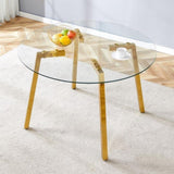 ZUN Modern Luxurious Round Tempered Glass Dining Table with Gold 7-Shaped Metal Legs,suitable for family 09611858