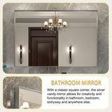 40x30inch Silver Rectangular Wall-mounted Beveled Bathroom Mirror,Square Angle Metal Frame Wall W2091126966