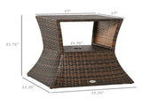 2-Tier Rattan Wicker Side Table Outdoor Patio Table with Umbrella Hole & Storage Shelf 44655163