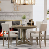 5-Piece Retro Round Dining Table Set with Curved Trestle Style Table Legs and 4 Upholstered Chairs 22968262