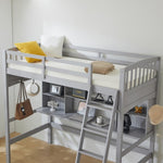 ZUN Loft bed with shelf with desk inclined ladder gray twin wooden bed pine particle board 64810433