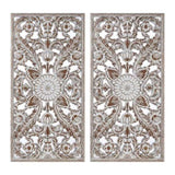 2 PCS Distressed Carved Wood Wall Decor Set B035P366543