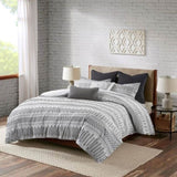 Cotton Jacquard Comforter Mini Set Grey/Black Full/Queen B035128809