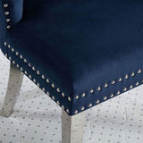 Set of 2 Wingback Dining Chairs with Button Tufted Back in Blue and Chrome B016P156857