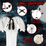 6.6 ft Life-Size Animated Halloween Angel Prop - Long Black Curly Hair, Sound-Activated , Automatic 00895288