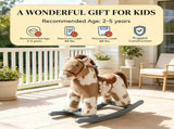 Brown Kids Rocking Horse Soft Plush Horse Rocker with Rabbit Toy, Realistic Neigh for Playroom & 24126253