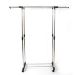 ZUN Dual-bar Vertically & Horizontally-stretching Stand Clothes Rack with Shoe Shelf Silver 76841905