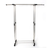 ZUN Dual-bar Vertically & Horizontally-stretching Stand Clothes Rack with Shoe Shelf Silver 76841905