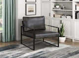 Modern Accent Chair Cushioned Seat Dark Gray Faux Leather Upholstery Black Metal Frame 1pc Style B011P255744
