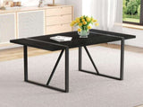 A 55-Inch minimalist retro rectangular dining table with a black textured top with Inset Rectangular W1151P378671