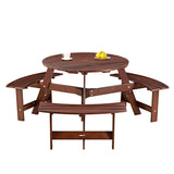 ZUN Outdoor 6 Person Picnic Table, 6 person Round Picnic Table with 3 Built-in Benches, Umbrella Hole, W2275P149763