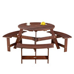 ZUN Outdoor 6 Person Picnic Table, 6 person Round Picnic Table with 3 Built-in Benches, Umbrella Hole, 21425761