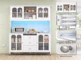 73 Inch White Kitchen Pantry Cabinet with Customizable LED Lights & Built-in Charging Station 40812631