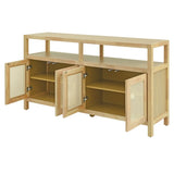 TREXM Bohemian Style Rattan Buffet Storage Cabinet with Solid Wood Frame, Sideboard with 3-position N715P290093N