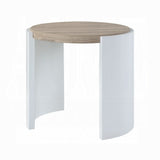Oak and White High Gloss End Table with Sled Base B062P209137